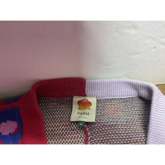 Farm Rio Leopard Pop Cardigan Size XL Colorful Cotton Oversized Bohemian - Picture 5 of 12